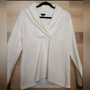 TALBOTS Petite Sz L Ivory FEATHERWEIGHT FLEECE WRAP V NECK PULLOVER